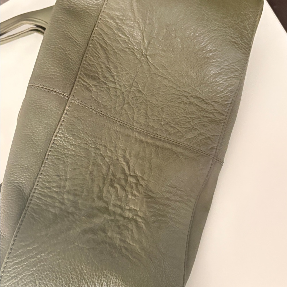 Boho Olive Green Leather Tote Bag - Picture 7 of 7